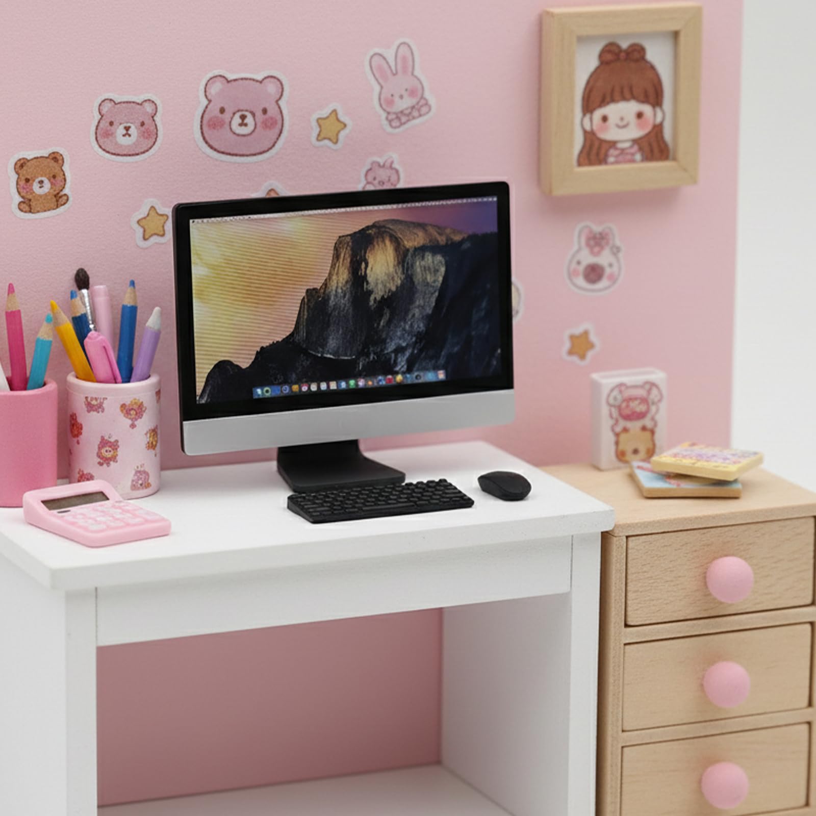 3 Stück Wichtel Zubehör Laptop, Mini Sachen für Puppenhaus, Deko bei Wichtel Schuhe, Miniatur PC Set für 1:12 Szene, Modell für Büro (Schwarz)