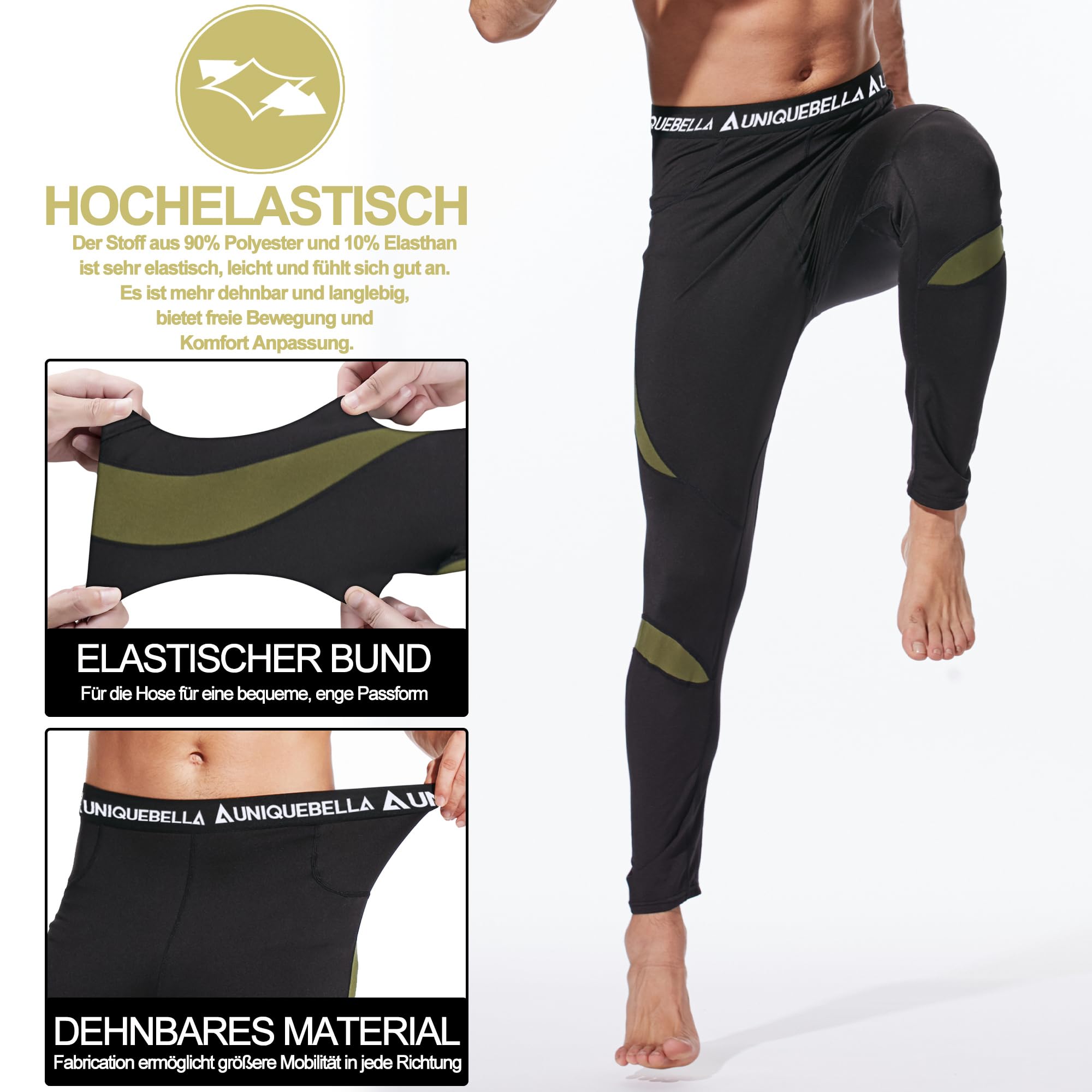 UNIQUEBELLA Thermounterwäsche Unterhose, Funktions Herren Funktionswäsche Skiunterwäsche Winter Suit Ski Thermo-Unterwäsche Thermowäsche Leggings