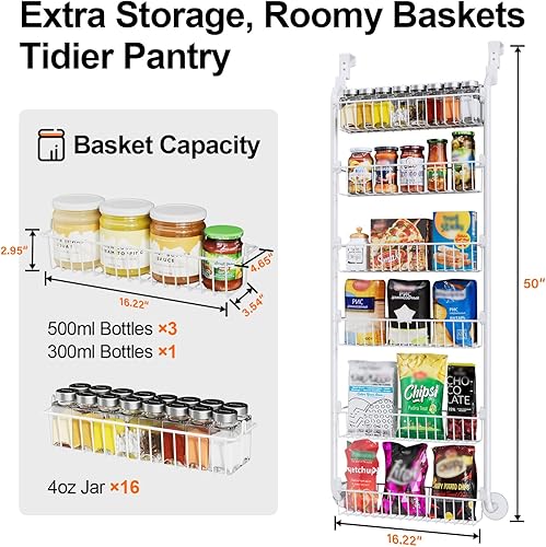 Miniatura 4 de Delamu Organizador de despensa para puerta, organizador de metal resistente sobre la puerta, organizador de puerta de despensa de 6 niveles para una