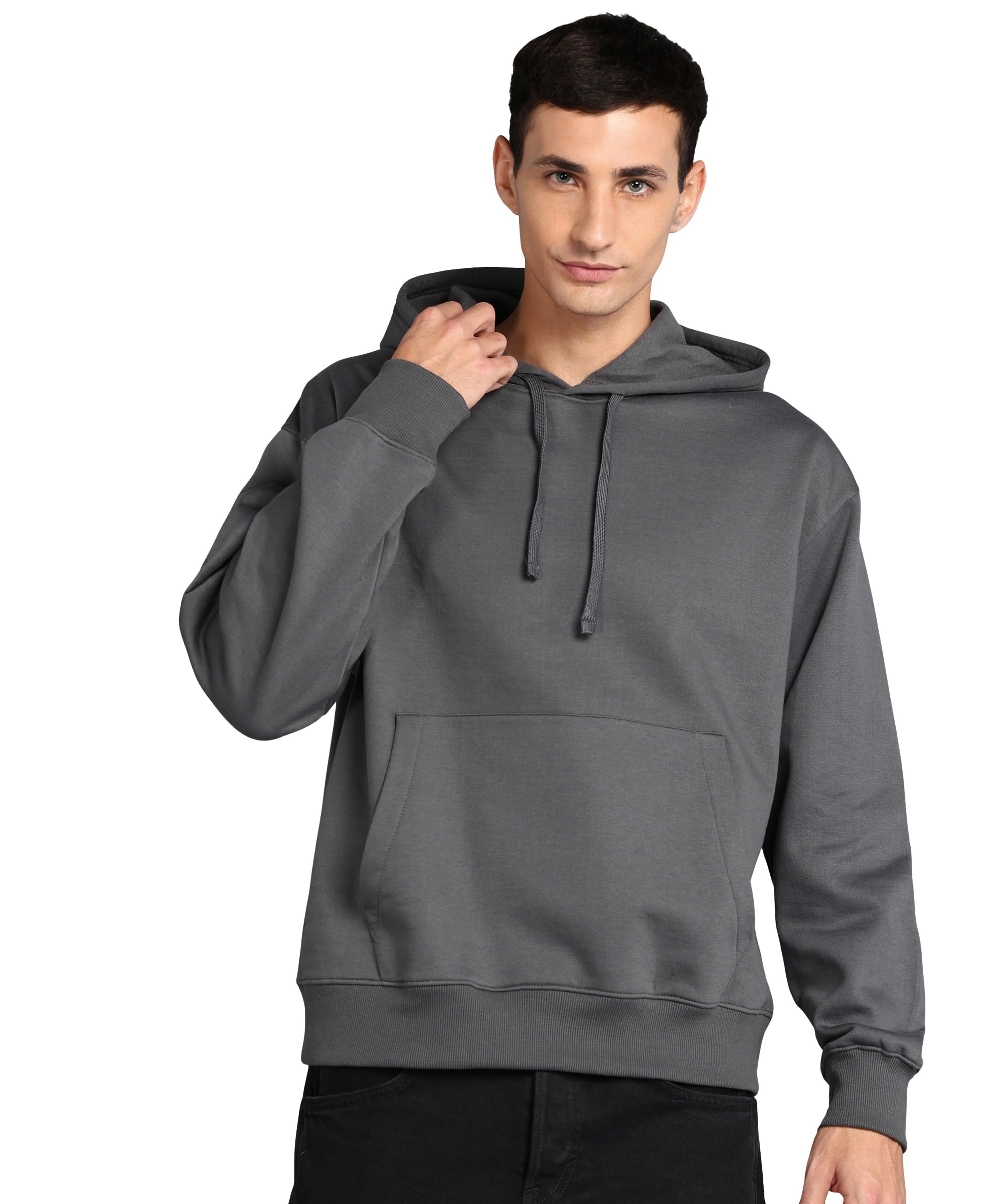 Alan Jones Clothing Men’s Solid Oversized Hoodie | Cotton Blend Pullover with Kangaroo Pocket & Adjustable Hood | Casual Winter Wear