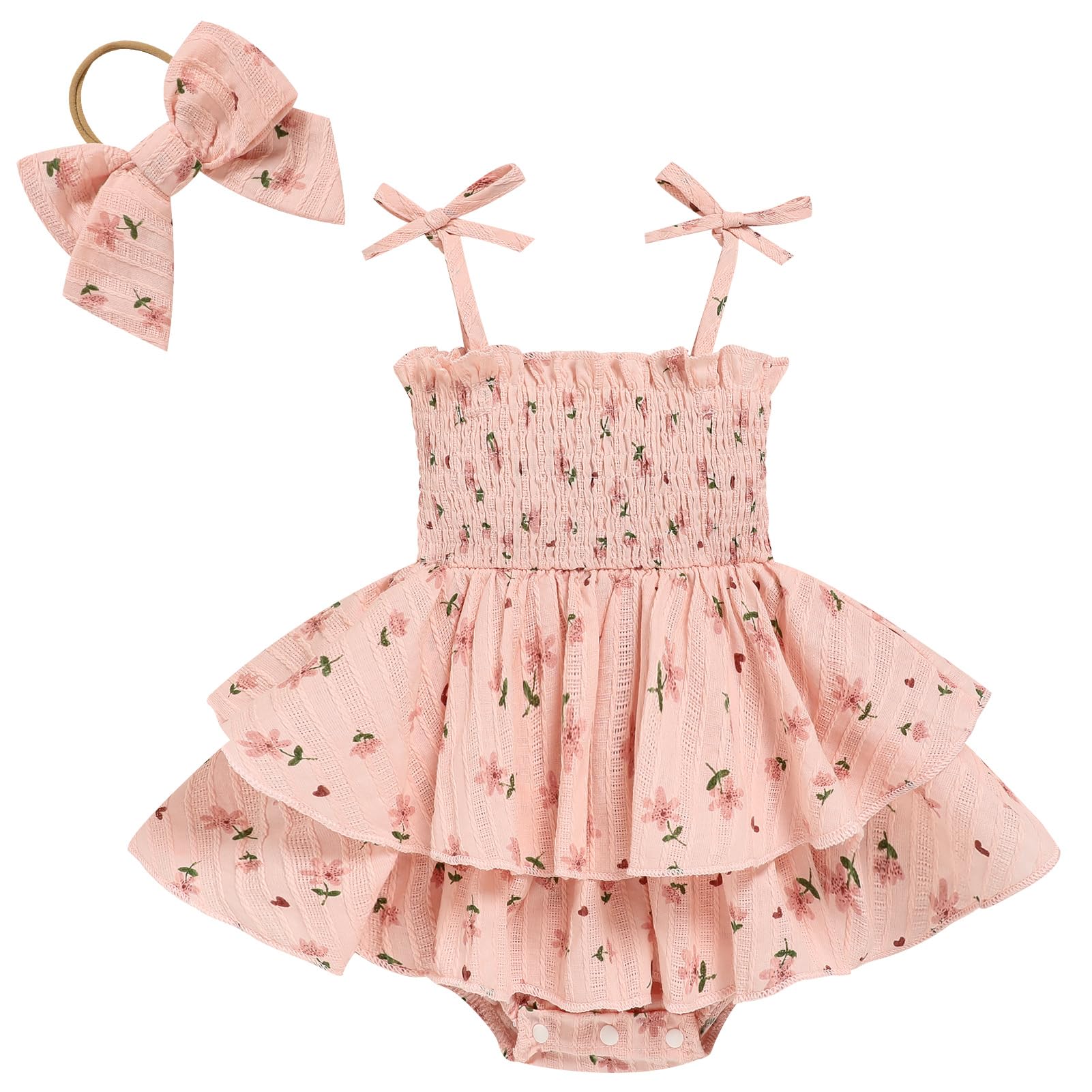 Baby Girl Summer Outfits Infant Double Romper - Sleeveless Bodysuit & Cake Smash Outfit