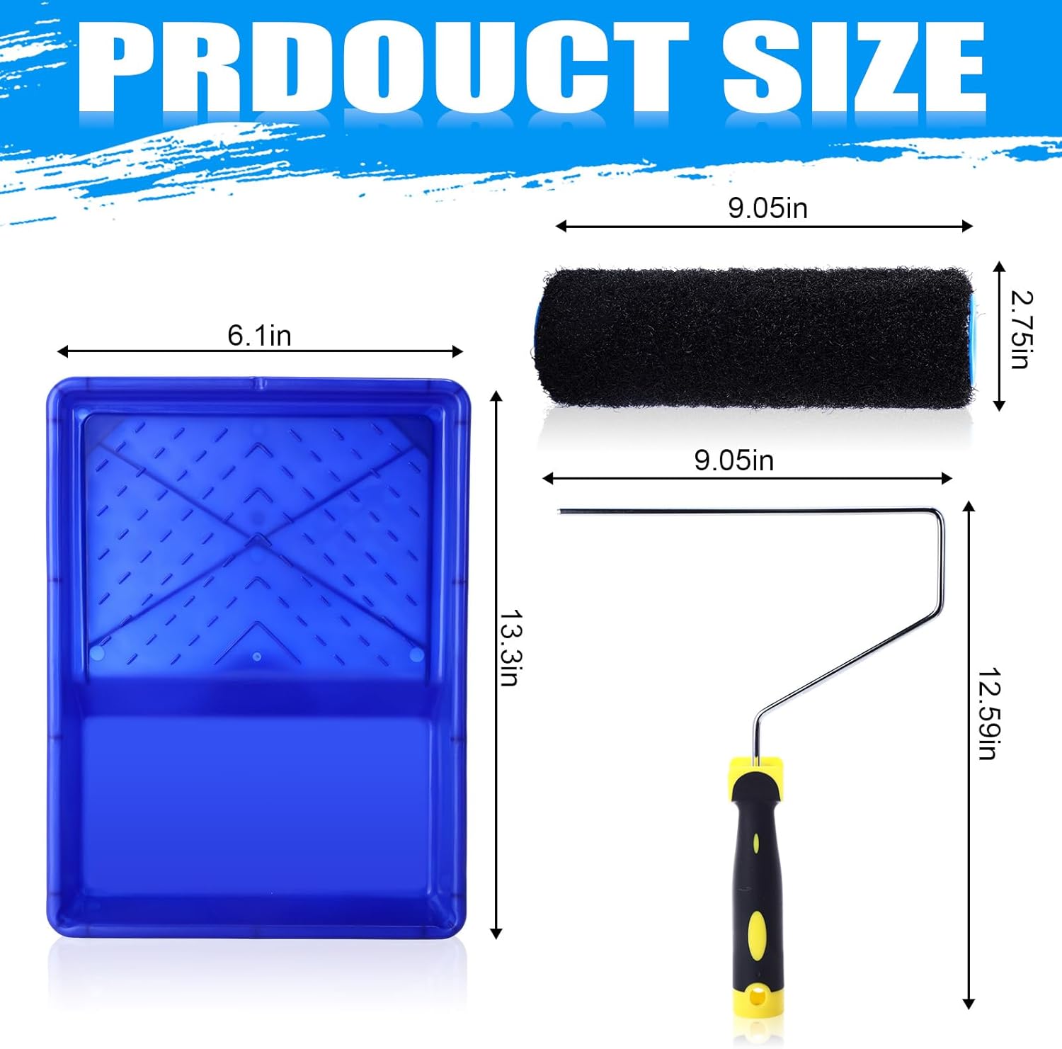 Lothee 5 Pcs 9 Inch Drywall Compound Roller Covers with Paint Roller Frame and Painting Tray, Heavy Duty Drywall Mud Texture Rollers Putty Rollers Brush for Spreading Wall Compound, Textured Coating