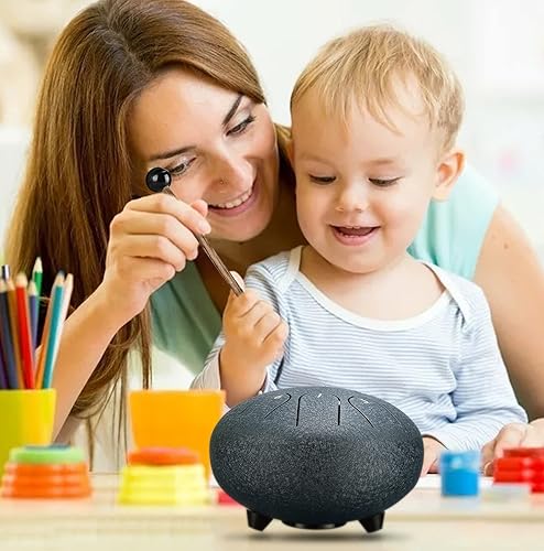 Miniatura 108 de LEKATO Tambor de lluvia para exterior, tambor de lengua de acero de 6 pulgadas, 11 notas, campanilla de lluvia de percusión para meditación, yoga
