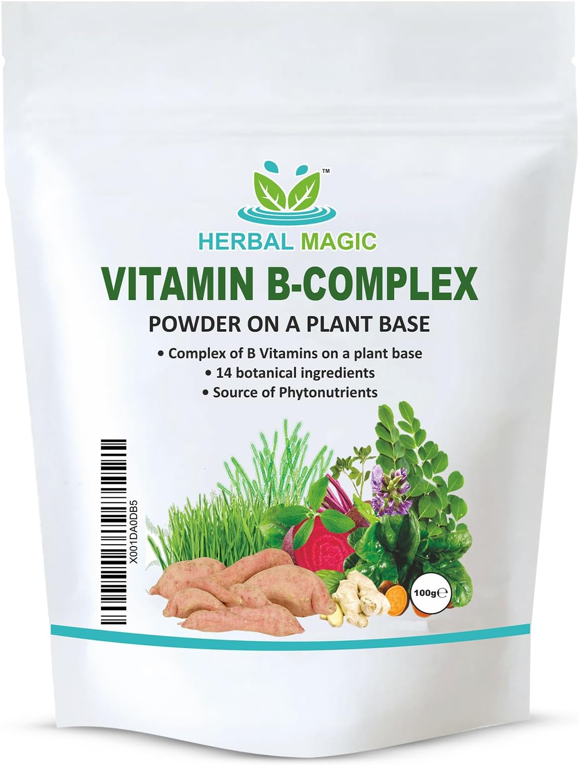 Herbal Magic's Pure & Natural Blend -Vitamin B-Complex Powder - Made from 14 Different Fruits, Vegetables & Herbs UKAS LAB Tested in UK No Fillers/Colors/Preservatives/maltodextrin-100g