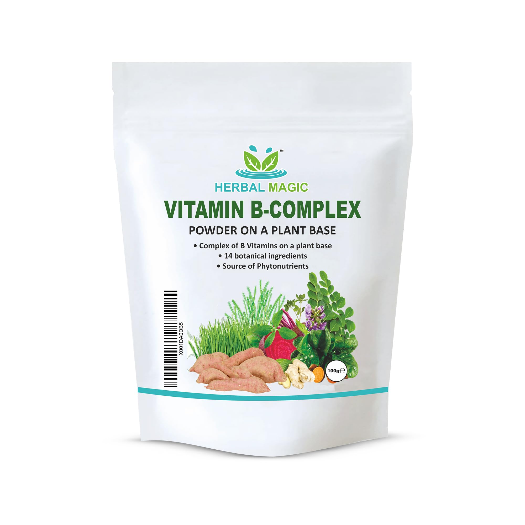 Pure & Natural Blend -Vitamin B-Complex Powder - Made from 14 Different Fruits, Vegetables & Herbs UKAS LAB Tested in UK No Fillers/Colors/Preservatives/maltodextrin-100g