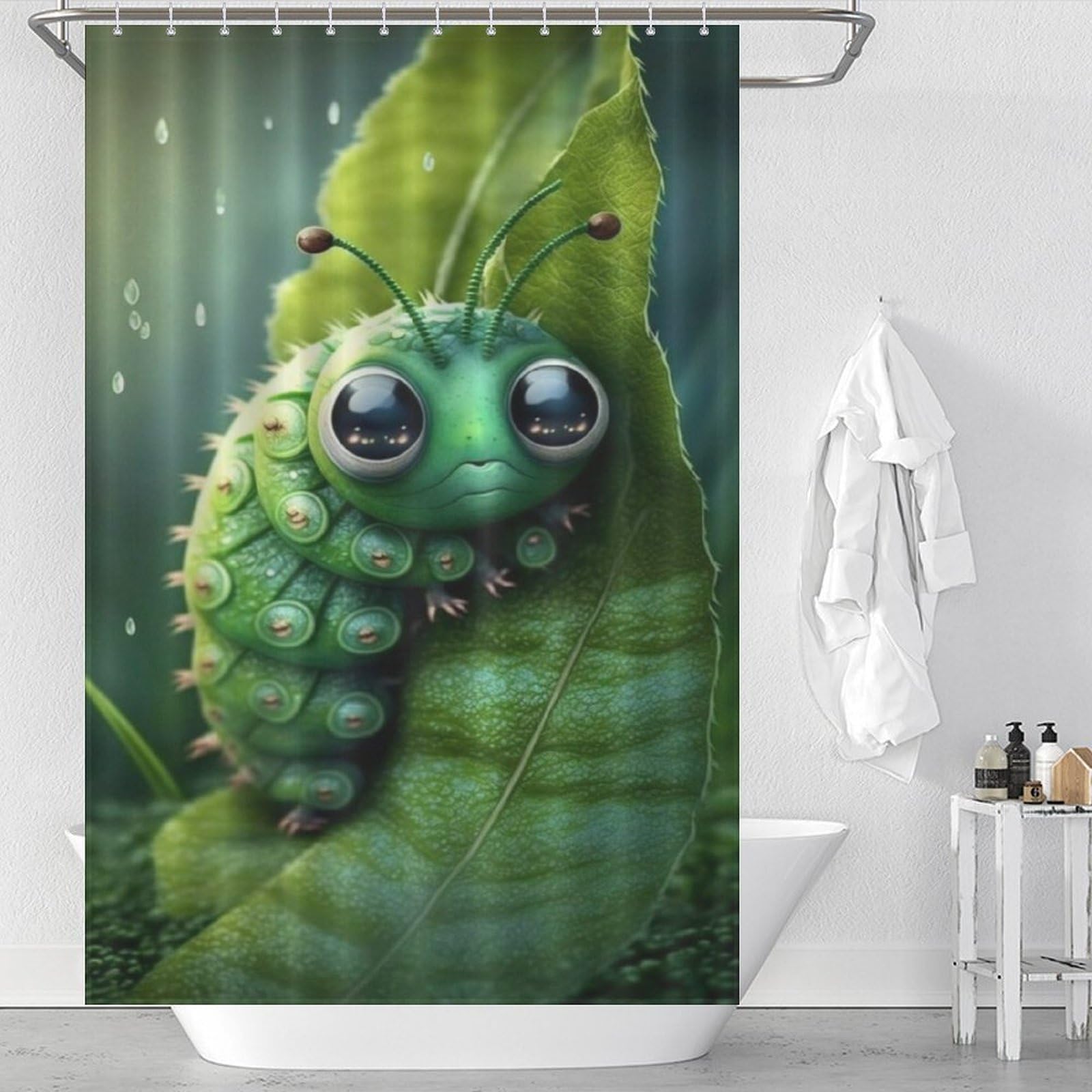 Rideau de douche imperméable caterpillar vert pour baignoire familiale propre