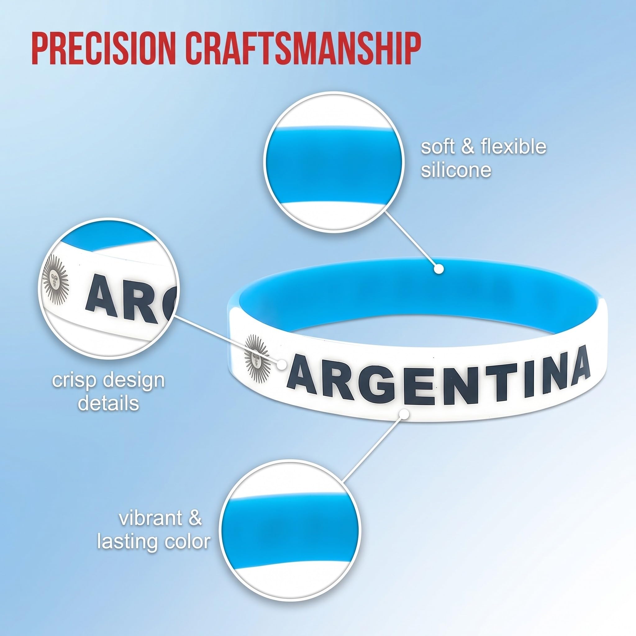 Lot de 6 Bracelets Silicone Drapeau Argentine | Accessoires Supporters Football | Fan Sportifestif | Unisexe Enfants Adultes | Anti-Transpiration Résistant