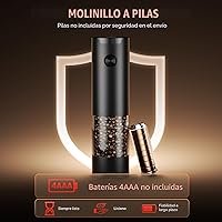 Vista 3 de Juego de molinillo eléctrico de sal y pimienta, batería automática, molinillo de pimienta, grosor ajustable, fácil de llenar, capacidad mejorada