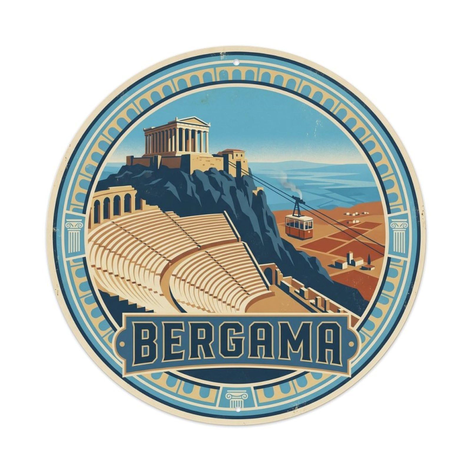 Pergamon Acropolis Anatolian Ruins Travel Color Block Metal Tin Sign