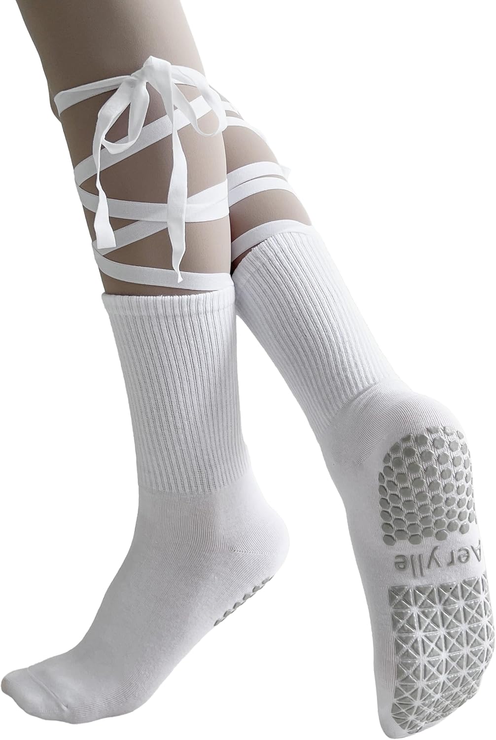 4 Pair Mid tube anti slip socks with Reinforced Ankle Support, Extra-Large Anti-Skid Dots for Yoga, Pilates, Home Use