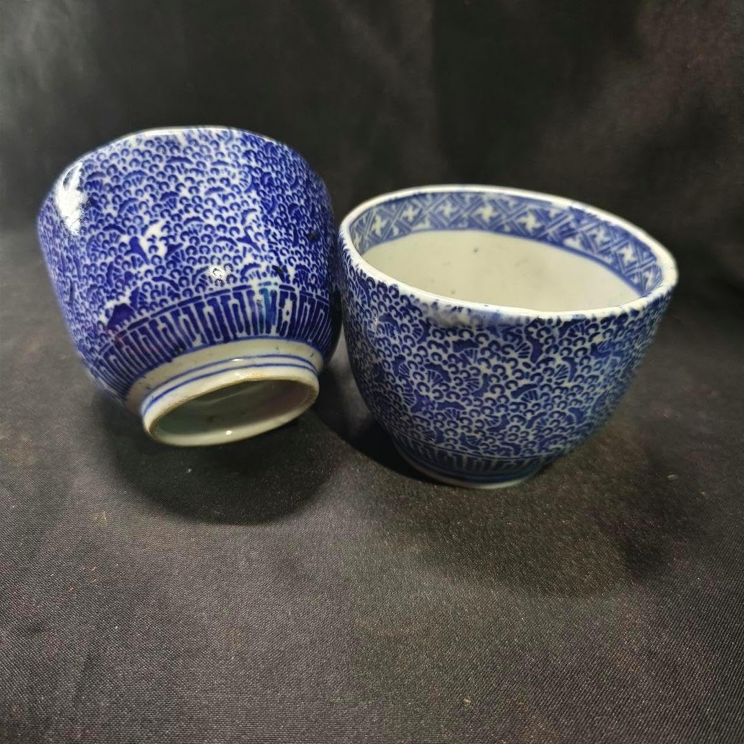 古伊万里 そば猪口 古木の桜or梅 小鳥 稲藁 珍なる図です 無傷 古