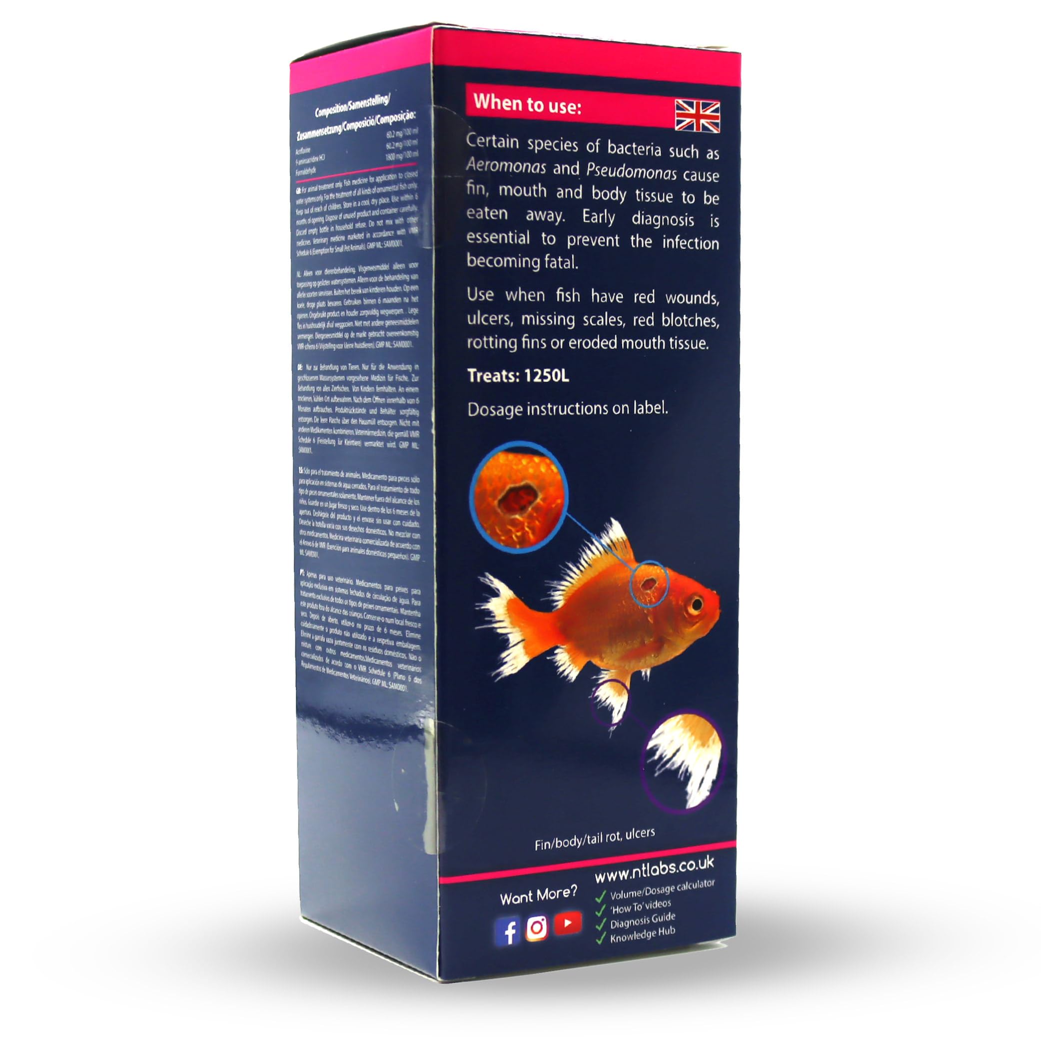 NT Labs Aquarium Anti-Ulcer & Finrot, Bacterial Infection Treatment, Relieves Fish Ulcers, Contains Acriflavine - Image 2