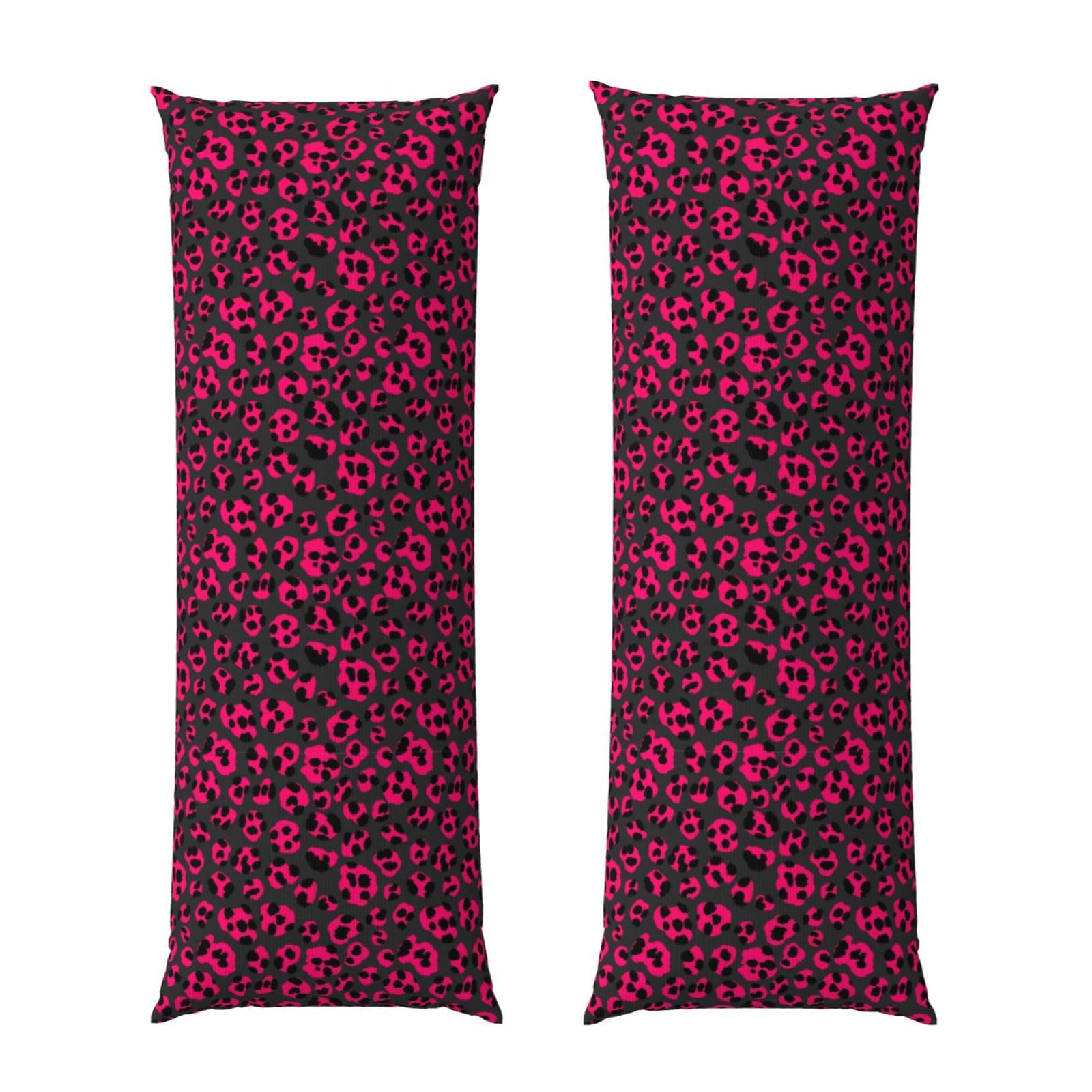 Long Pillow Cover 20x54, Luxury Pink Dark Gray Leopard Cheetah Print, Cozy Microfiber Pillowcase with Zipper, Soft Breathable Protector for Bed Sofa Couch Decoration