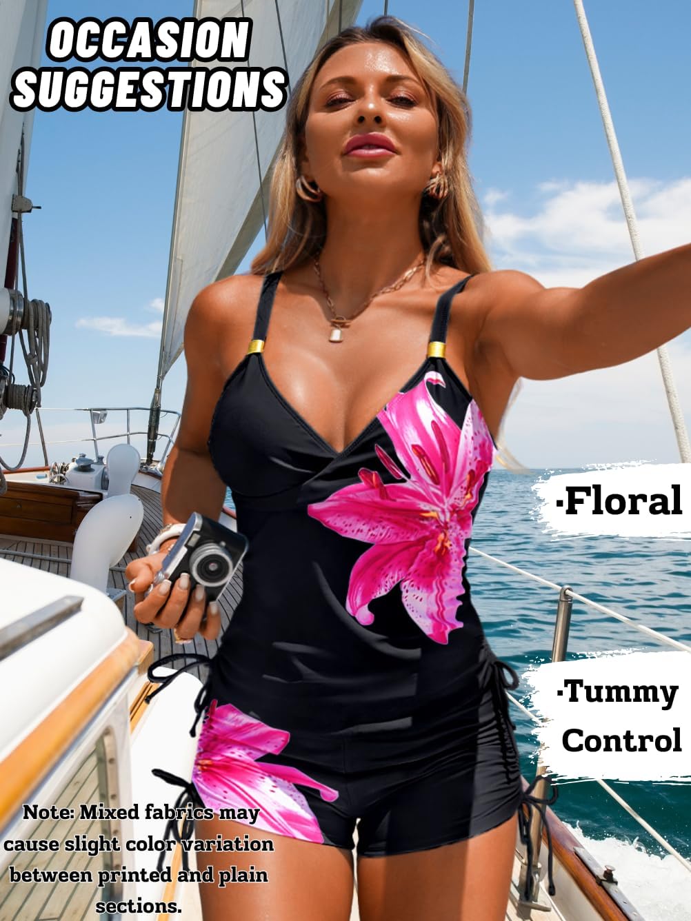 ChiaoLezhee 2 Piece Tankini Swimsuits, Floral High Waisted, Beach Vacation, Modest Teen Girls Bathing Suit Boy Shorts Teens