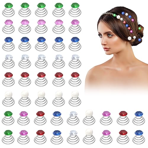 BENBO - Horquillas para el cabello en espiral con diamantes de imitación, 72 unidades, coloridos y brillantes, de cristal, tornados, espirales,