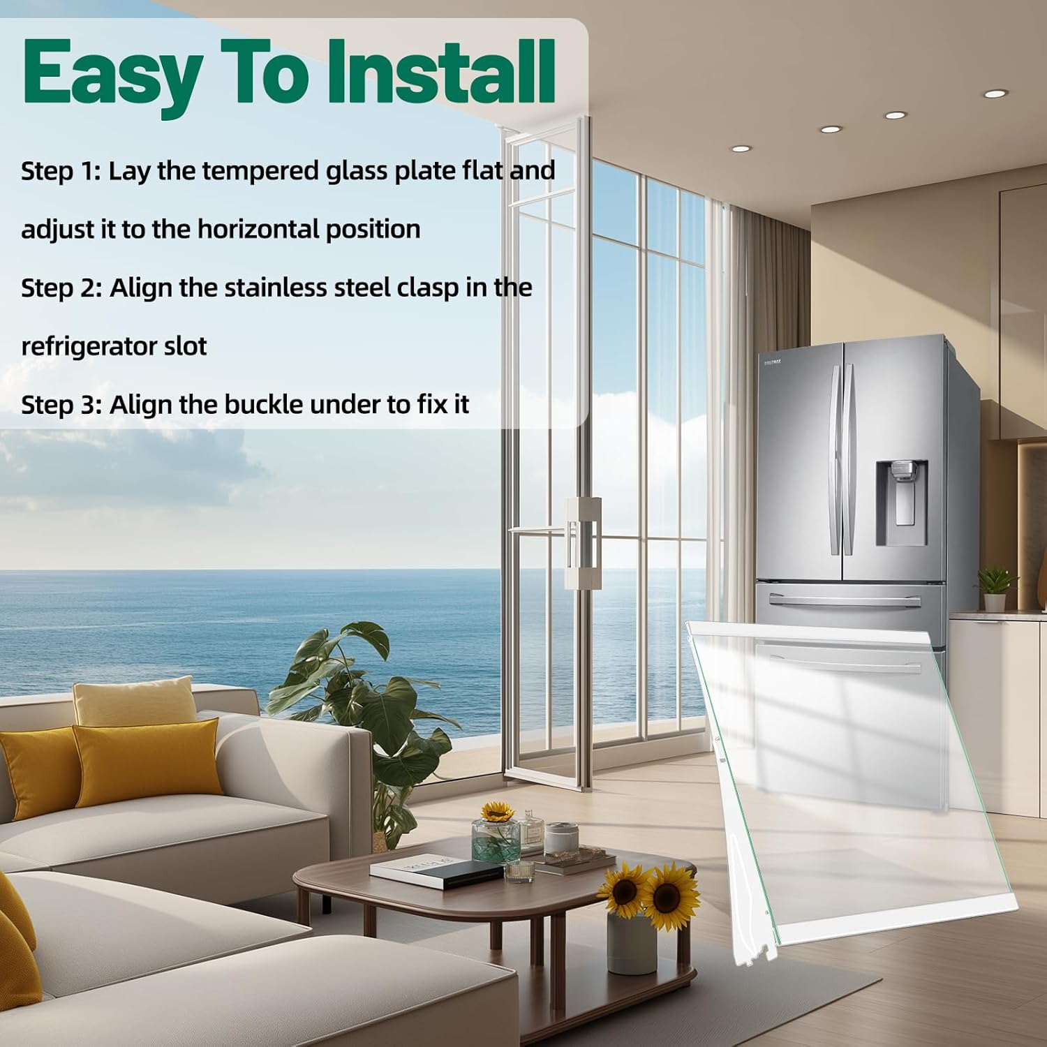 Upgraded DA97-20044A Refrigerator Glass Shelf Replacement Assembly Compatible with Samsung Fridge Glass Shelf Tempered Left Shelves Replace RF28R7351SG RF28R7201SR Refrigerator Parts