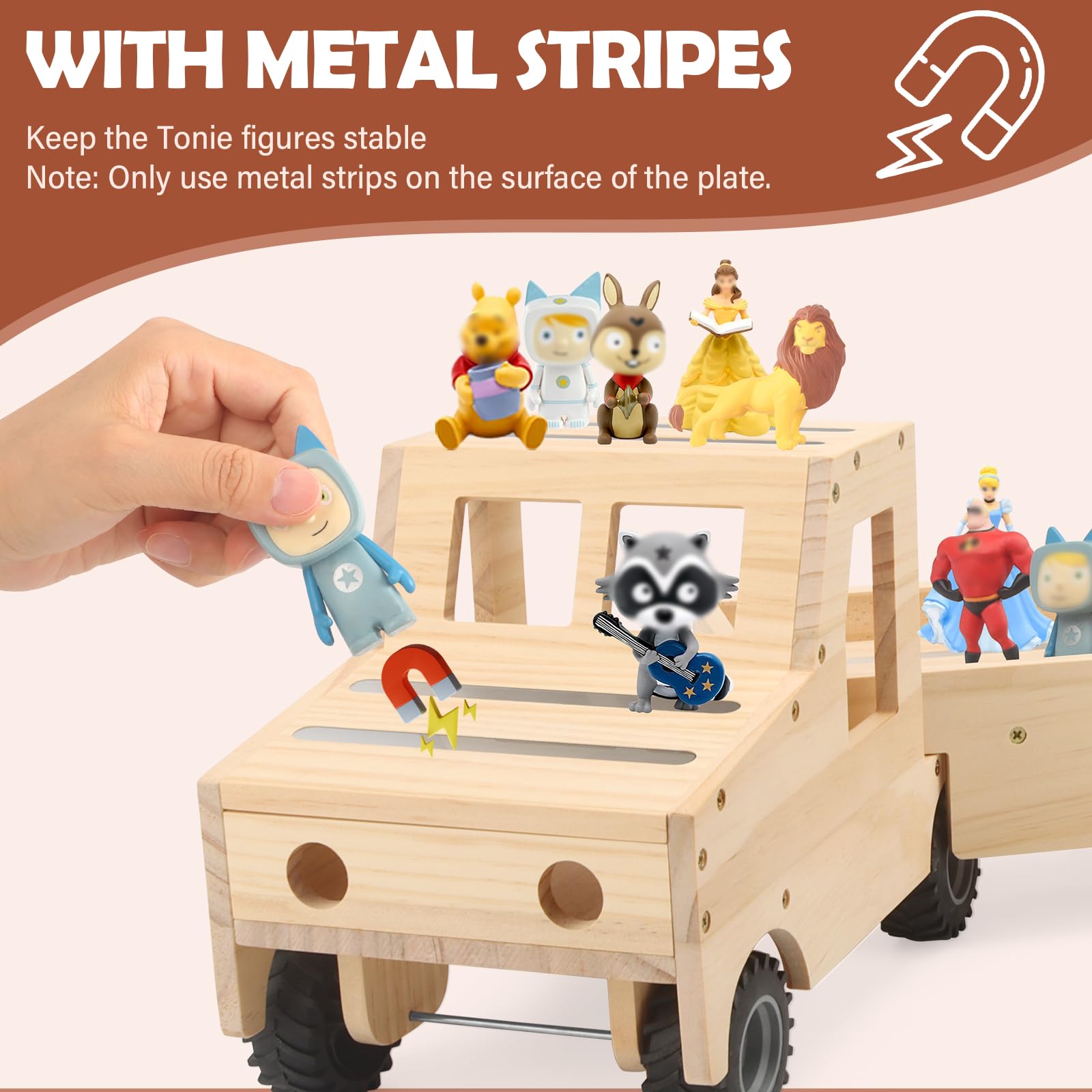 Sun3drucker Storage & Play Car for Toniebox and Tonie Figures Storage Shelf Magnetic Shelves Compatible with Tonie Box Player Character for Children Room (Natural - Image 3