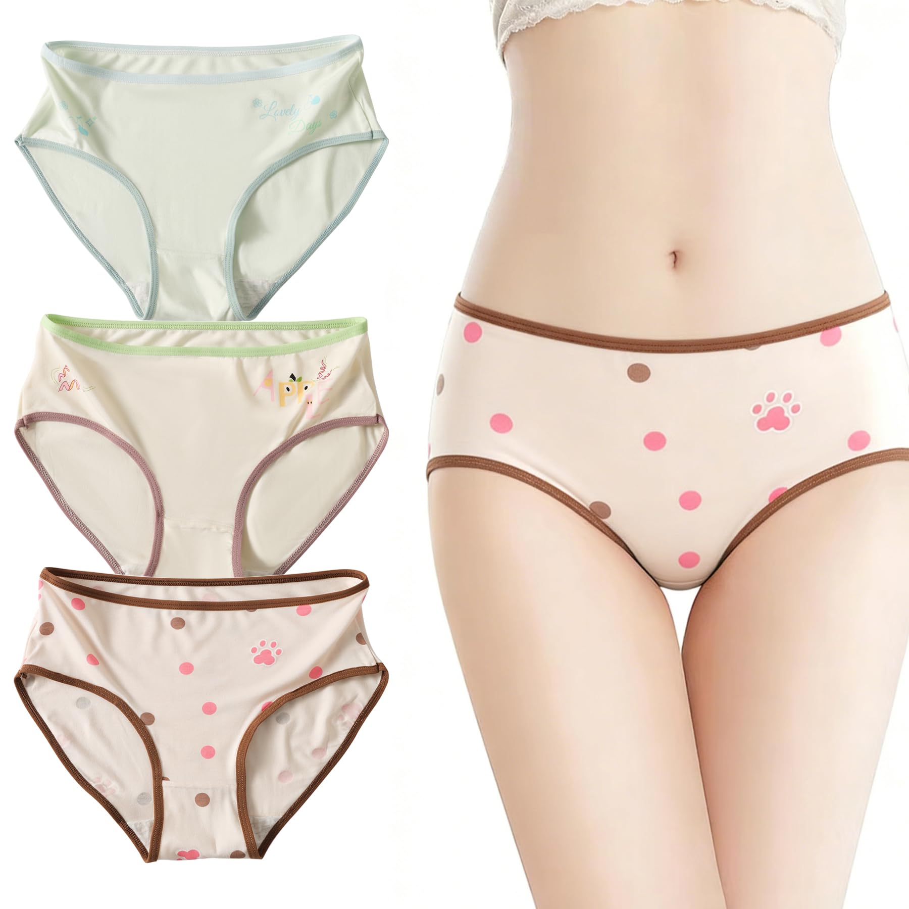 Girls Underwear Size 10 12 14 Polka Dot Panties for Girls Cartoon Pattern 3 Pack Soft Briefs for