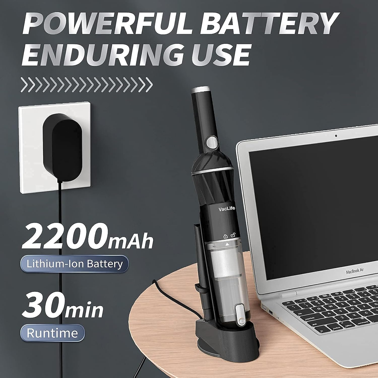 VacLife Handheld Vacuum, Powerful Car Vacuum with Strong Suction, Fast-Charging with 2200 mAh Battery, Handheld Vacuum Cordless for Home, Office and Car, Model:EV-H066, Silver (VL736) -