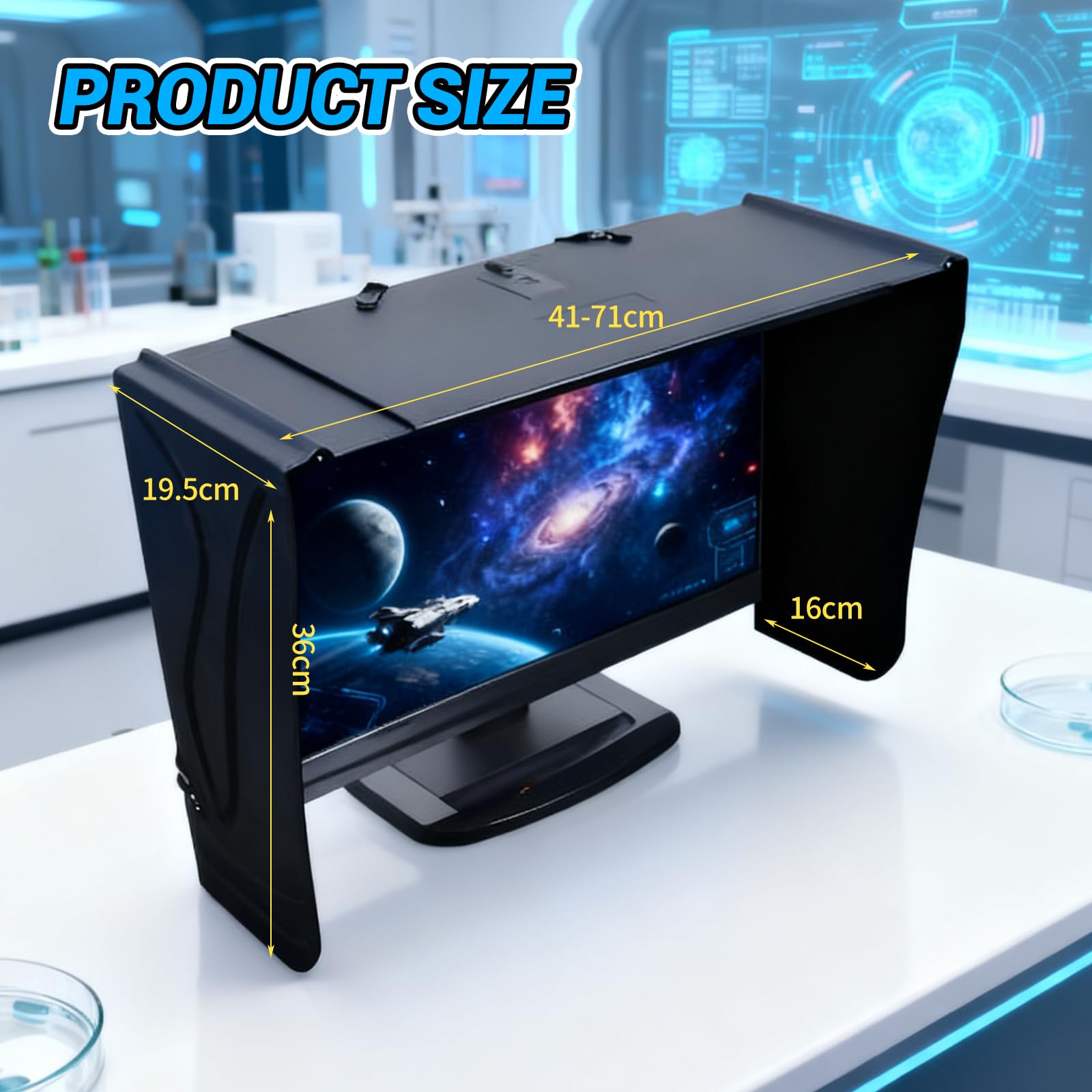 Bildschirm-Sonnenblende,Verstellbare Faltbar Monitorhaube, 41-71cm Verstellbar Bildschirm-Sonnenblende, Laptop Zelt Für 17-27 Zoll Monitor AußEnrahmen Streulichtschutz Und Anti Peeping