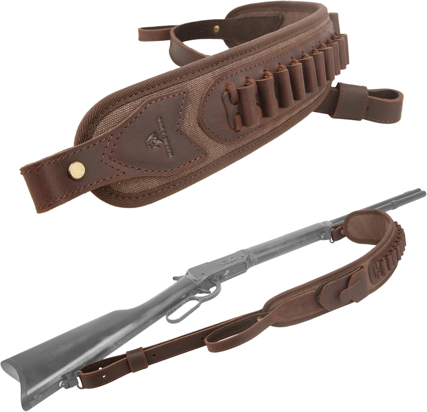 WAYNE'S DOG Canvas Leather Rifle Shell Holder Sling for 30-30 for .30-06 .30-30 .45-70 .308cal 12GA