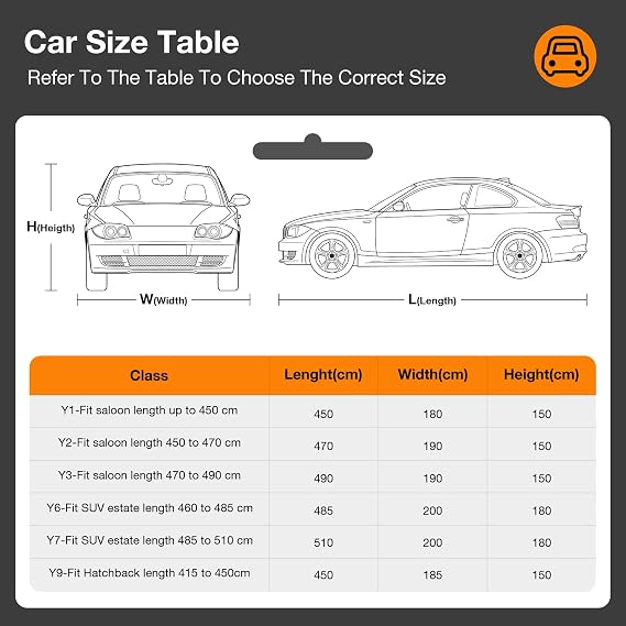 10 Layers Car Cover Waterproof Breathable, Outdoor Full Cover Rain UV Snowproof Protection with 2 door Zipper Cotton Mirror Pocket,Fit Saloon/Hatchback Length(Up to 177/450cm)