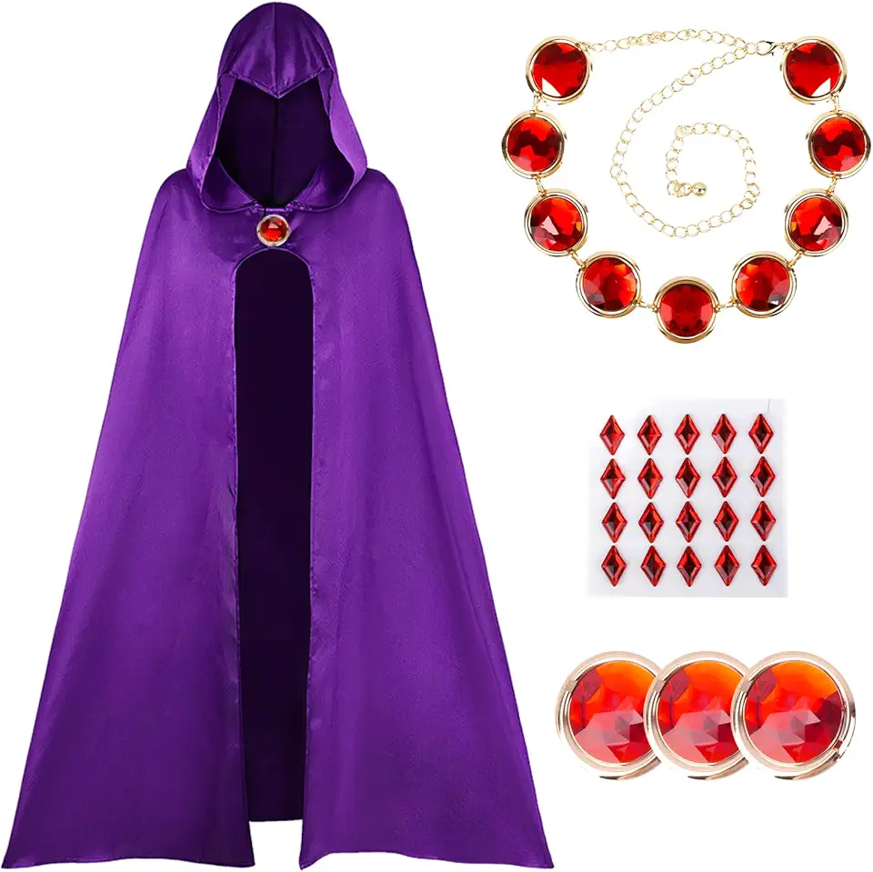 Teen Costume Adult, Raven Cape, Raven Cloak, Raven Costume Accessories, Red Gem Belt Raven, Halloween Cosplay Costume