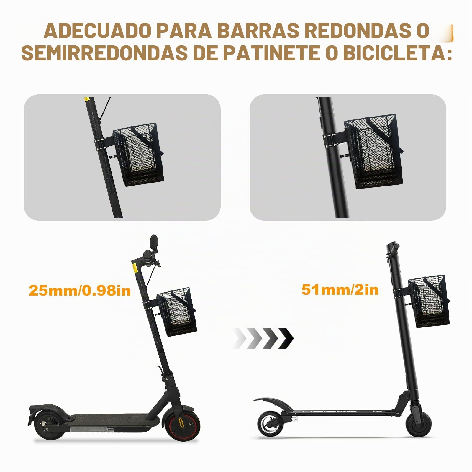 LEFELWEL Cesta delantera para patinete electrónico, cesta delantera para bicicleta, cierre rápido, cesta delantera para scooter, capacidad de carga de 15 kg, fácil montaje y portabilidad, 26 cm de