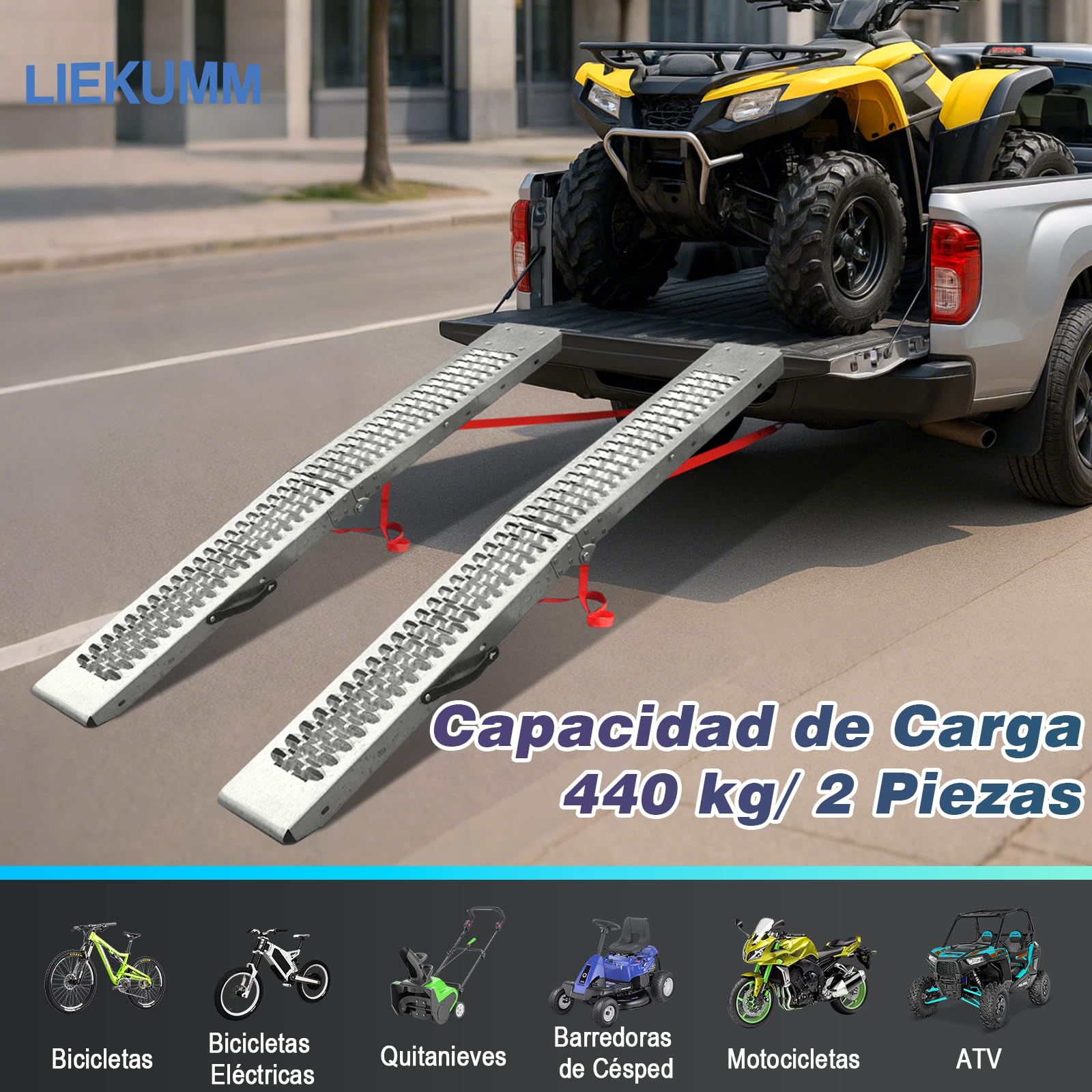 LIEKUMM Rampas de Carga, 170 x 22 cm Rampa de Acceso, Capacidad 440 kg Rampa Moto, Plegable Rampa para ATV, quadbike, Scooter, cortacésped, Motocicleta, 2 Paquetes