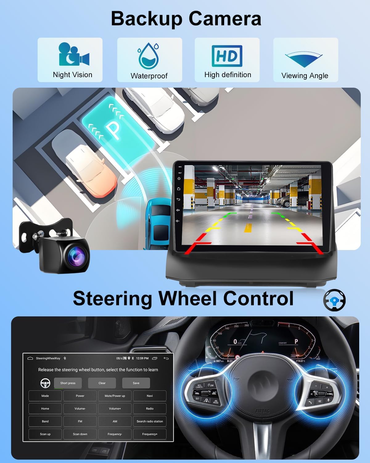 NHOPEEW 2+64G 9 Zoll Android Radio für Ford Fiesta 2009-2017 - Wireless CarPlay & Android Auto GPS Navigation, Lenkradsteuerung, FM RDS, Split-Screen + Rückfahrkamera