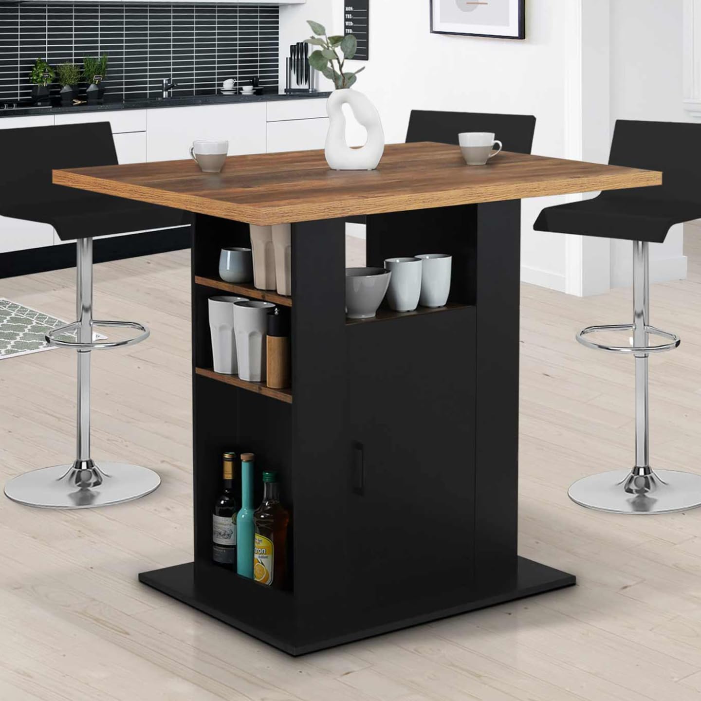 IDMarket - Ilot central UGO 110 cm madera negra y efecto madera oscura HAWKINS con almacenamiento