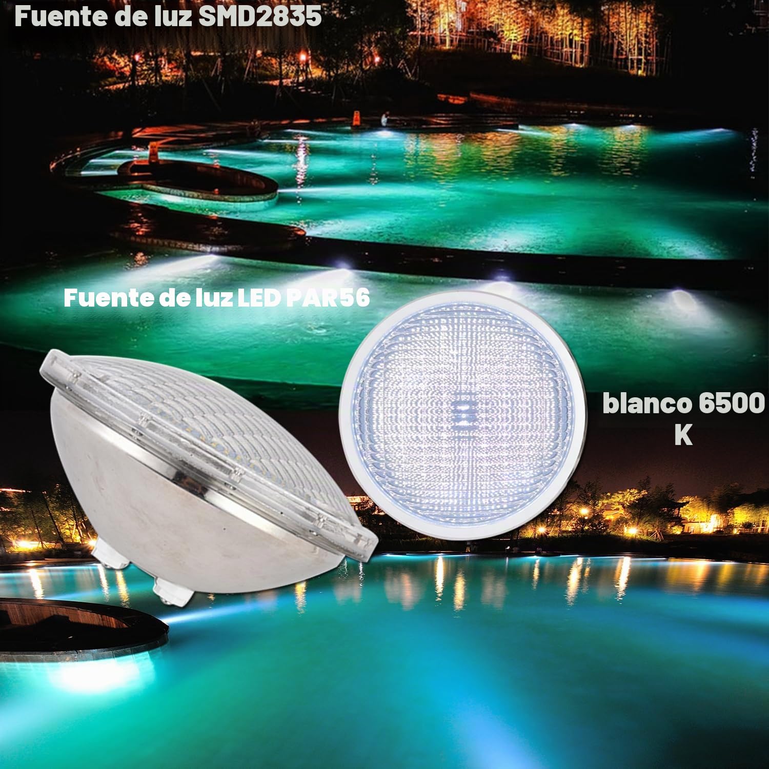 BARCELONA LED Lâmpada LED para piscina submersa PAR56 24W 12V AC, luz branca potente, IP68 à prova d'água, eficiente, segura e durável para piscinas e fontes