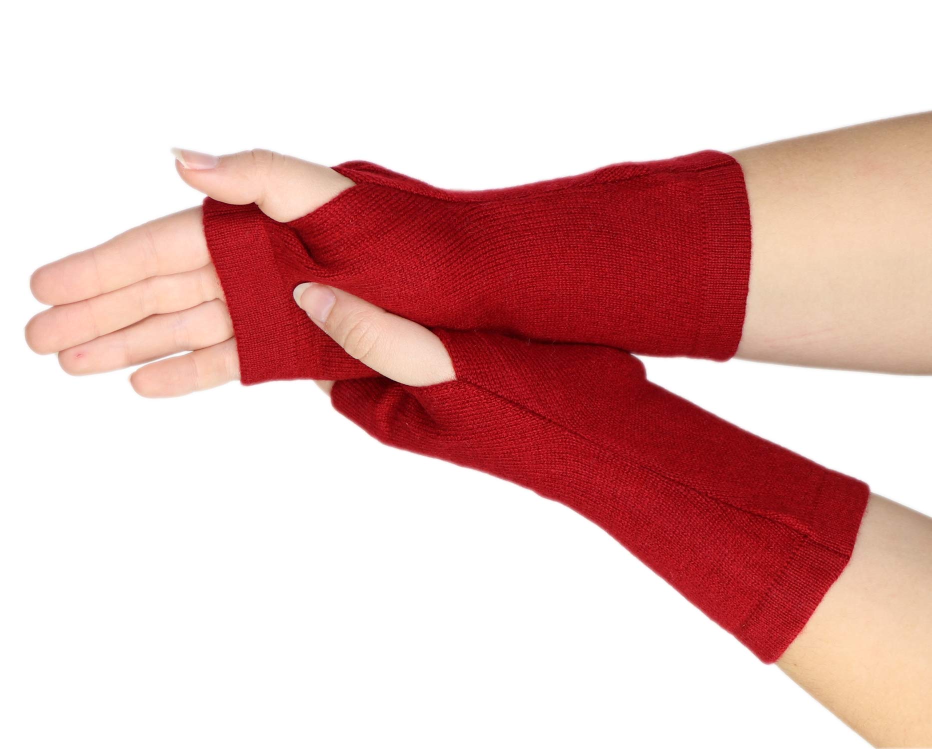 Prettystern polswarmers effen handschoenen vingerloze handvingerloze beenwarmers 100% kasjmier zacht warm bordeaux donkerrood