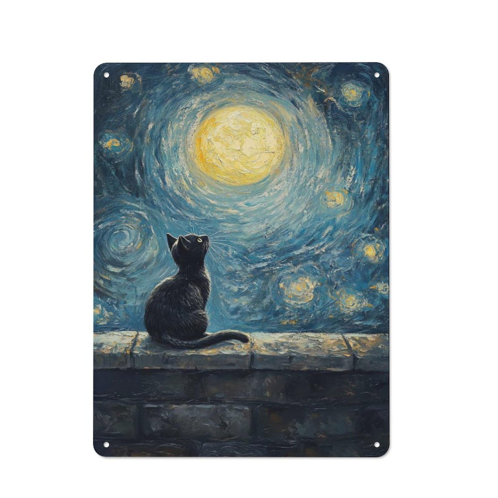 Junmoney Style-24 Rustic Tin Sign 40X30cm Featuring Cat Under Starry Night For Living Room Wall, For Room Styling Across Living Rooms And Feature Walls
