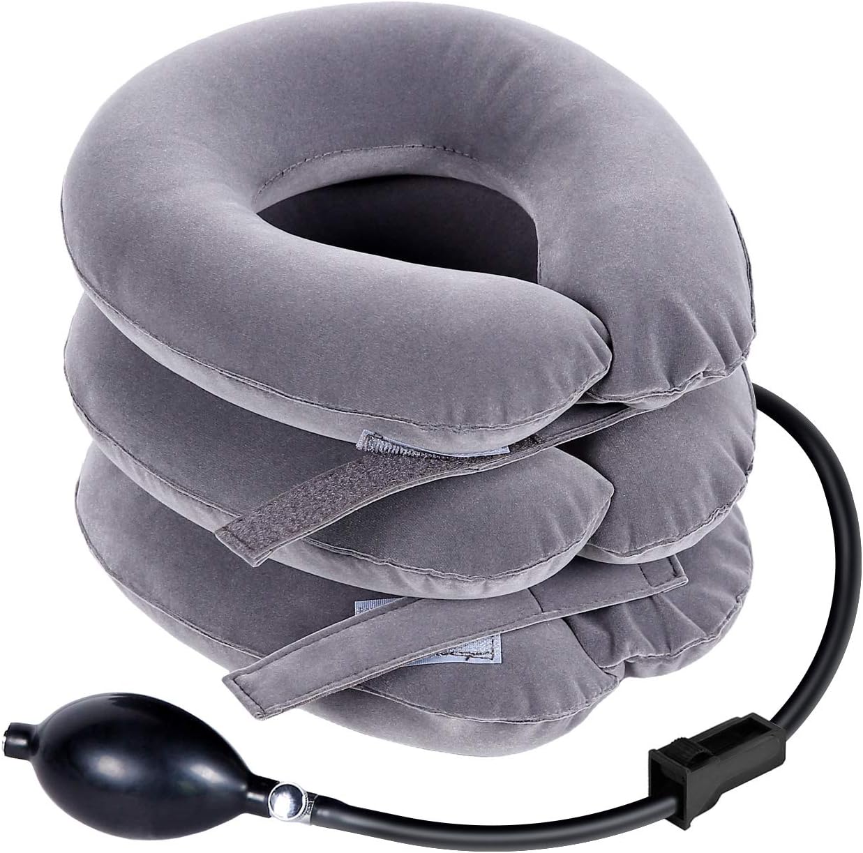 Cervical Neck Traction Device Inflatable Adjustable Neck Collar Device, Neck Support Stretcher Relief Spine Alignment Neck Traction Pain Relief for Home Office Neck Decompression (Gray)