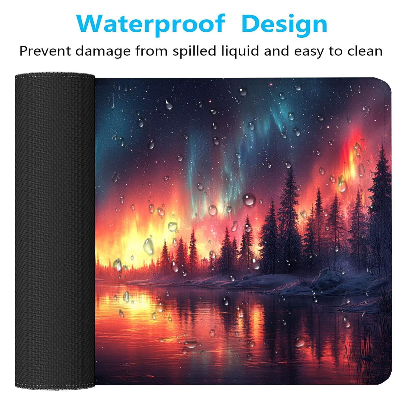Zorza polarna podkładka pod mysz XXL Leśna podkładka pod mysz 1600 x 800 x 4 mm Podkładka pod mysz do gier, duża wodoodporna antypoślizgowa podkładka na biurko, podkładka pod mysz szyte krawędzie dla