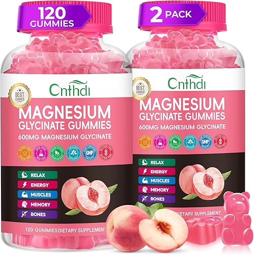 Miniatura 20 de Gomitas de glicinato de magnesio de 600 mg, gomitas de magnesio masticables sin azúcar para hombres y mujeres, apoya la rutina nocturna y el