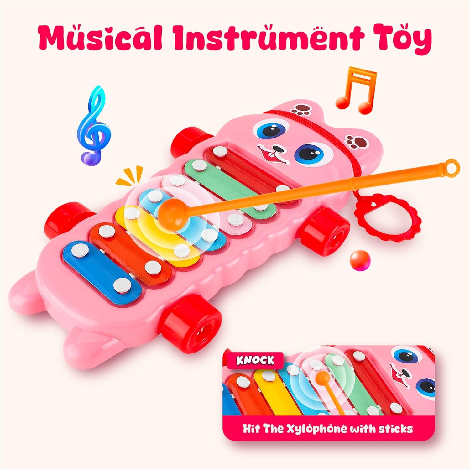 Mommers Xylophone Musical Educational Toy for Kid (1-3Year Old) I Toddlers Babies Kids Girls, Boys I 2-in-1 Piano Combined I Safe for Kids Drum Sticks for Fast and Fun Learning for Kid (Pink) 2