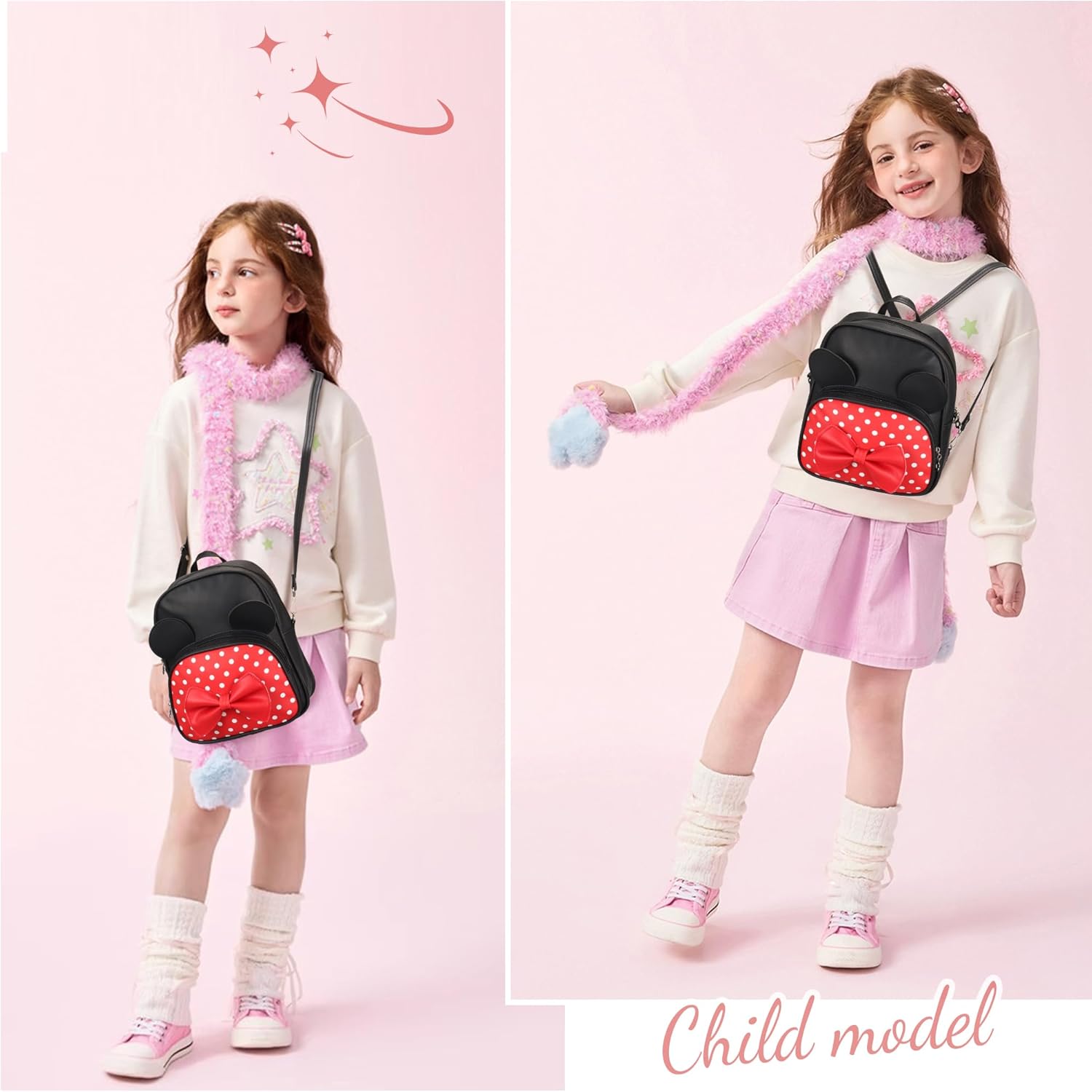 Mini Backpack for Girls Women Cute Bowknot Polka Dot Small Mouse Backpack for Kid Toddler Purse Bag Daypacks (Red Black) - Image 2