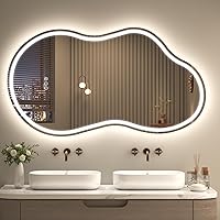 Vista 10 de SMIROR Espejo de Baño Retroiluminado Irregular con Luces 20 x 32, Espejo de Tocador con Luz LED Asimétrica en Forma de Nube para Pared