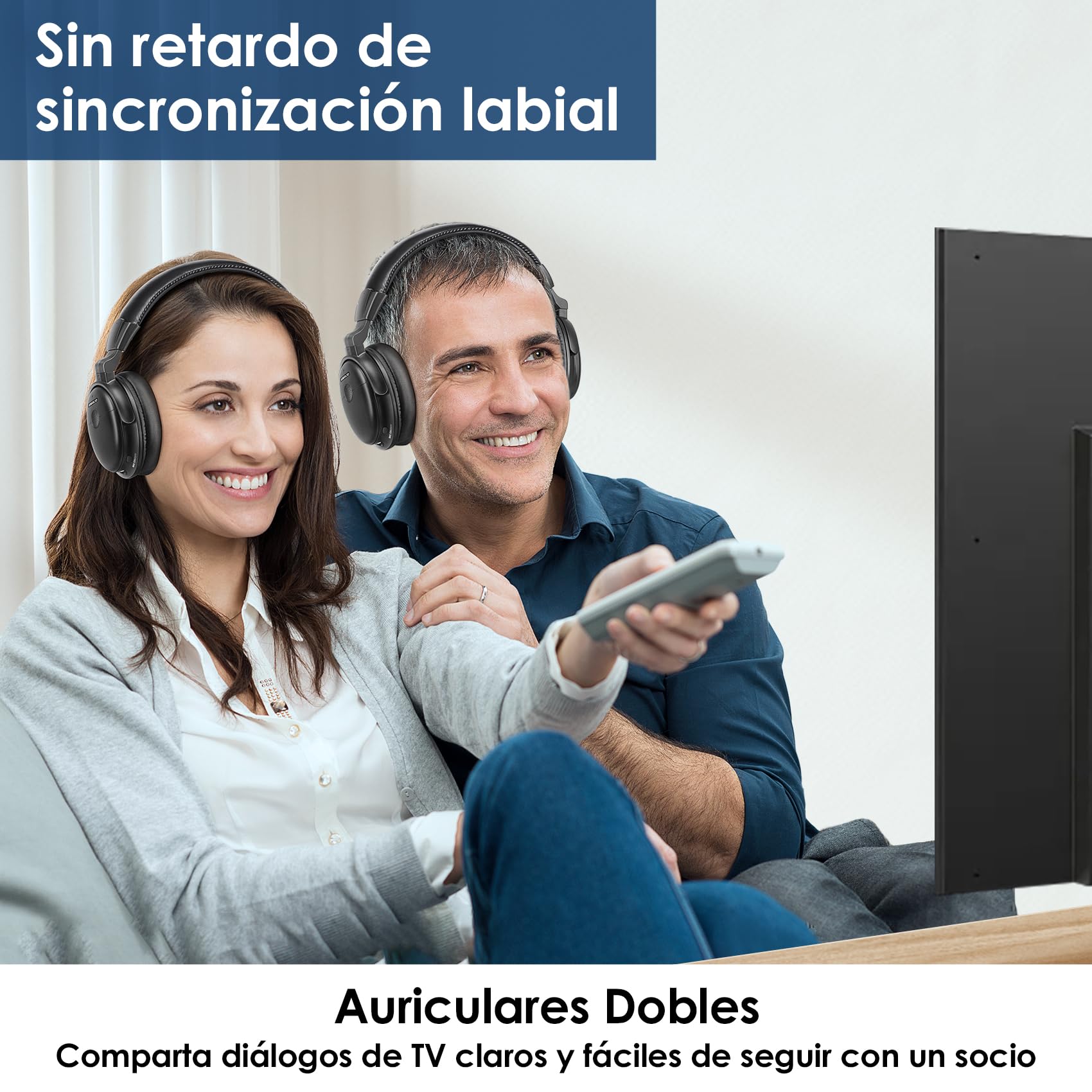 SIMOLIO 829D2 Duo Auriculares para TV con Modo Ambiente para Mayores | Modo TV y BT, Voz Clara, Control de Tono y Balance, Conexión para Soundbar, Base con Batería Extra, Sin Retraso, 50M