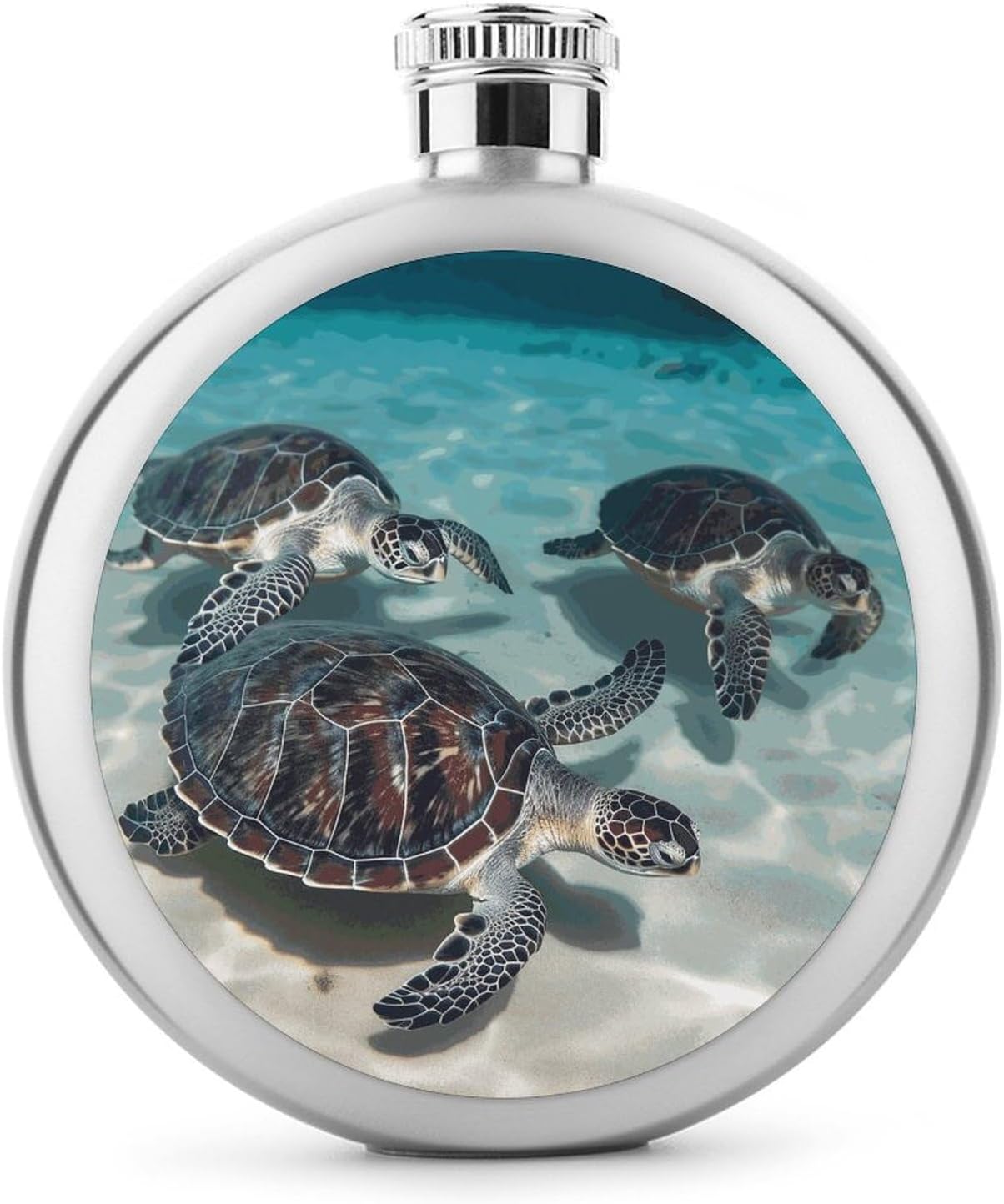 Sea Turtles Hip Flask 5 Oz Round Stainless Steel Mirror Polished Wine Pot Portable Pocket Wine Whiskey Flask Small Drinking Flasks Drinkware for Men Women