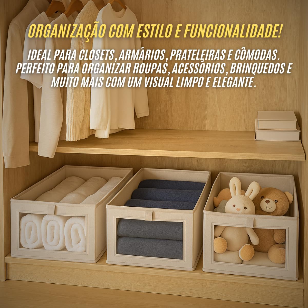Caixa Organizadora 18L Dobrável com Visor Transparente | Cesto Multiuso para Closet, Armário, Lavanderia e Quarto (2)