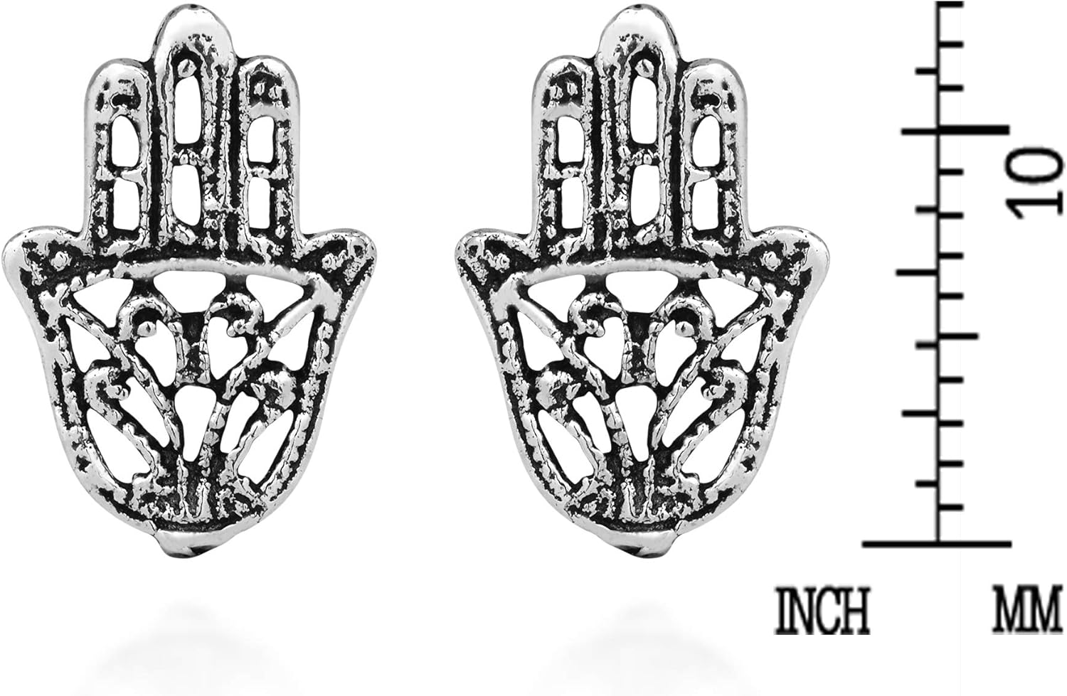 AeraVida Tattoo Swirl Hamsa Hand Detailed .925 Sterling Silver Stud Earrings | Lucky Silver Earrings for Women | Hand of Fatima Buddhism | Lucky Charm Earrings Silver Accessories - Image 4