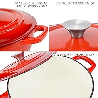 Vista 3 de Flavehc Olla holandesa con tapa, horno holandés de hierro fundido de 4 cuartos de galón para hornear pan, horno holandés de hierro fundido esmaltado