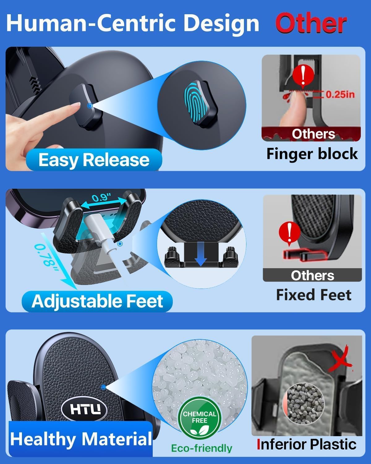 HTU 【Military-Grade Suction】 Cell Phone Holder for Car【Flexible Telescopic Arm】 Car Phone Mount Stand for Dashboard Windshield for iPhone 17 16 Pro Max 15 14 13 12 Samsung Truck Jeep (Indigo)