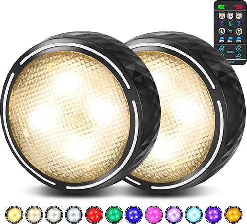 Luces LED de disco con control remoto, luces inalámbricas de armario que funcionan con pilas, luces debajo del gabinete, luces de empuje, luces que