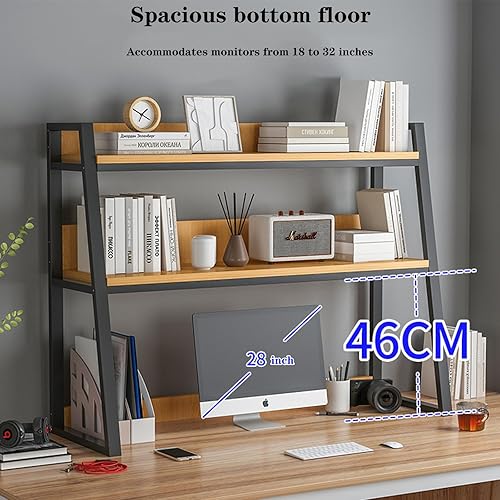 Miniatura 6 de TedmAr Estantería de escritorio para escritorio de computadora, organizador de estantería de madera de 2 niveles, estante de almacenamiento