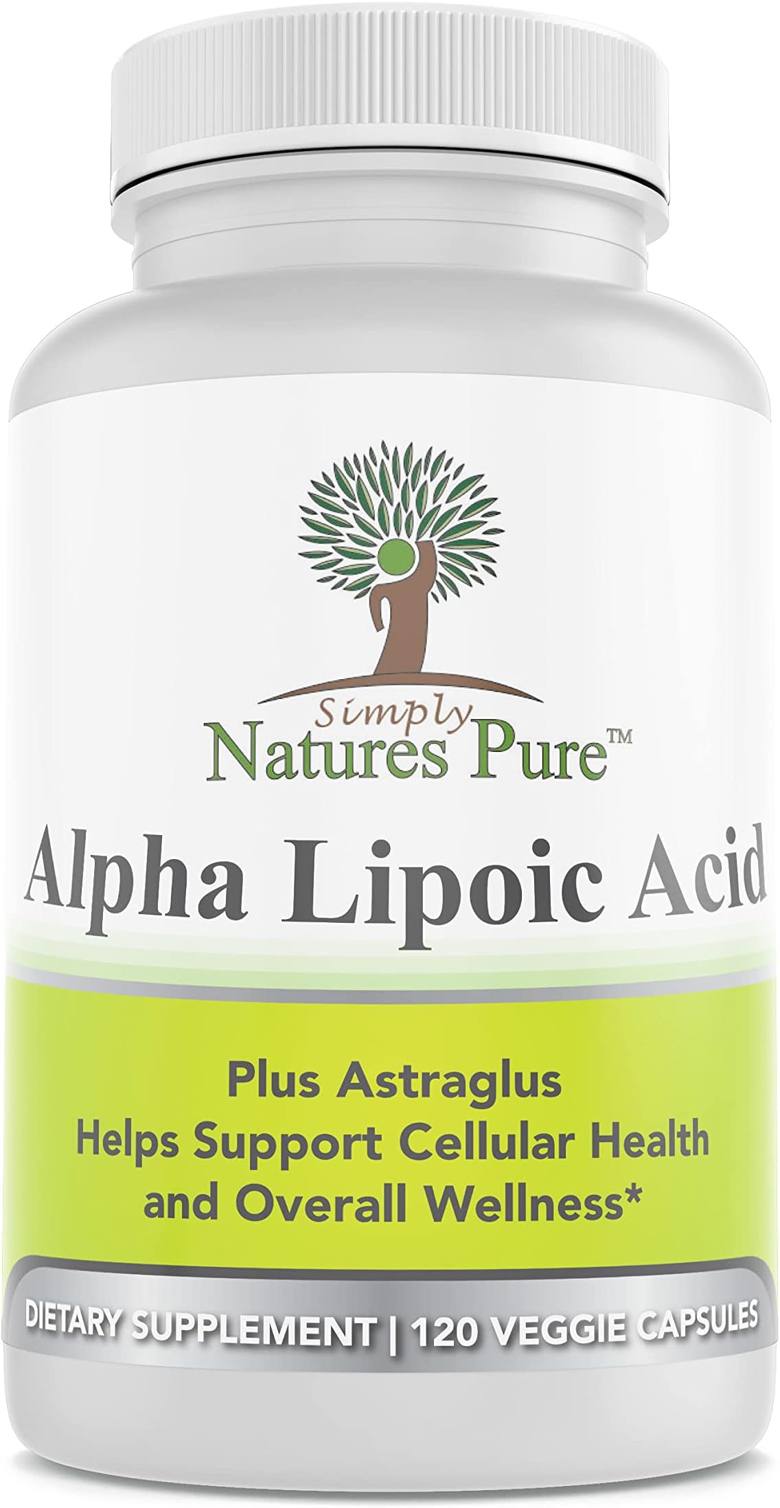 Simply Natures Pure Astragalus Alpha Lipoic Acid 600mg 120 Veggie Capsules RLA R-LA R-Lipoic S-Lipoic, ALA, Thioctic Acid, Non-GMO, 4 Month Supply