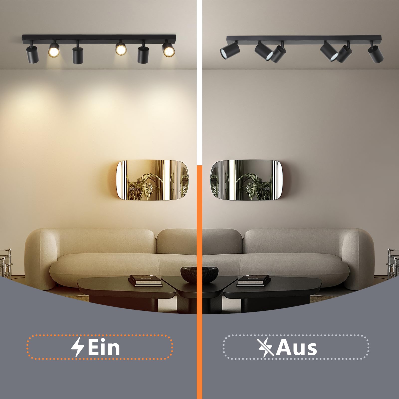 Homefire LED Deckenstrahler 6 Flammig GU10 Schwarz 350° Schwenkbar Deckenleuchte Innen